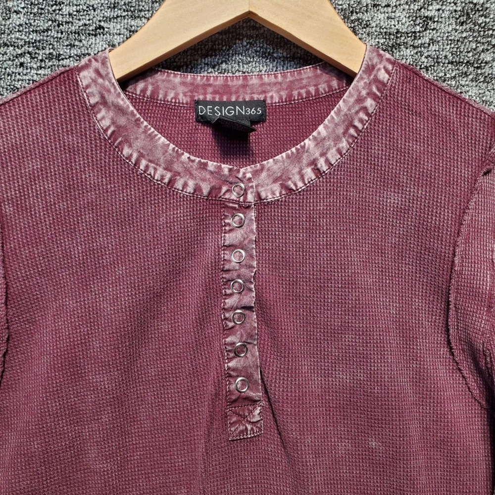 Design 365 Henley Top Womens Large Purple Mineral Wash Waffle Knit Long Sleeve - Picture 4 of 11
